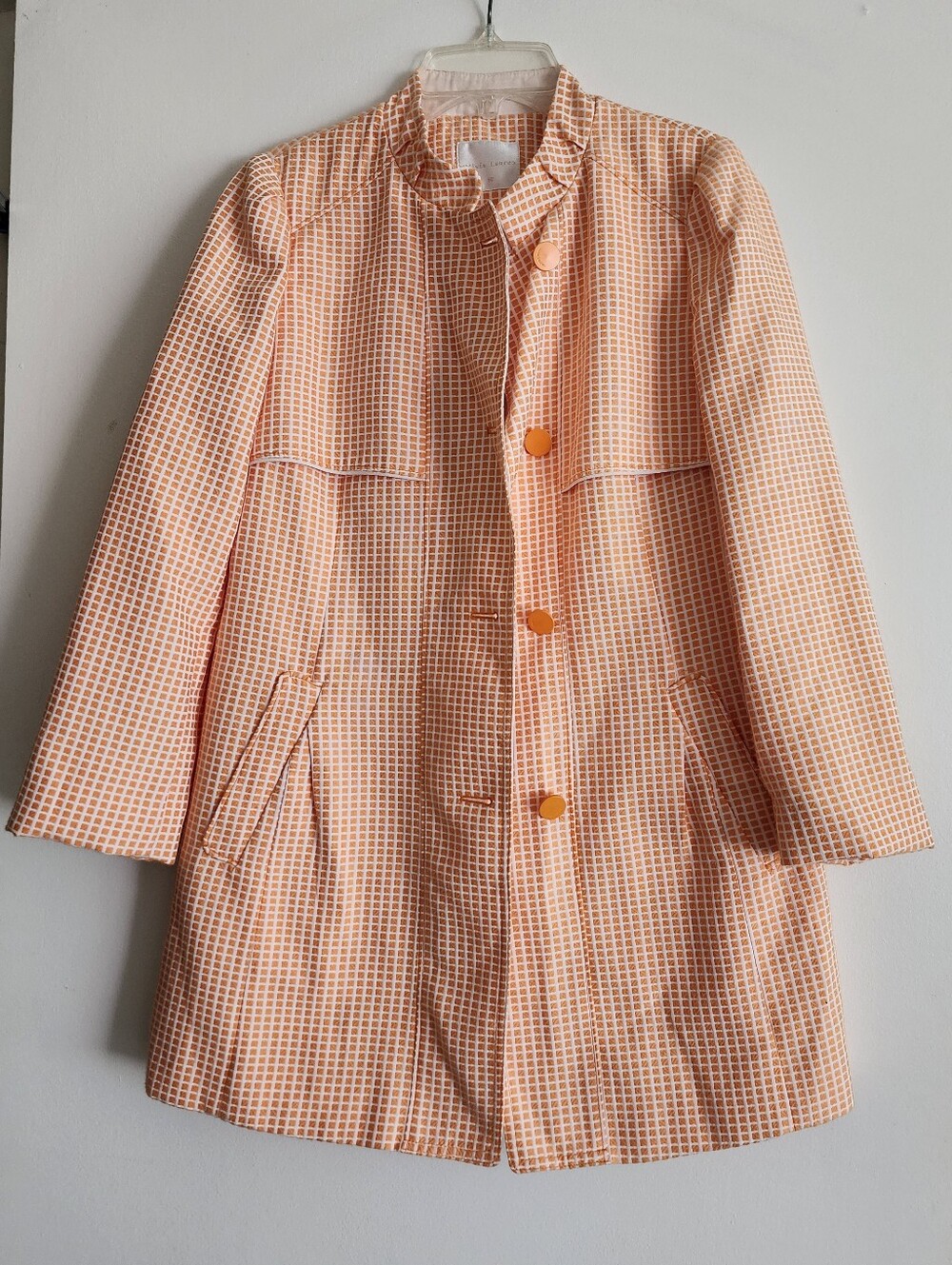 Olivia Lauren | Orange /Yellow & White Checkered Coat / Mid-Length Trench Jacket